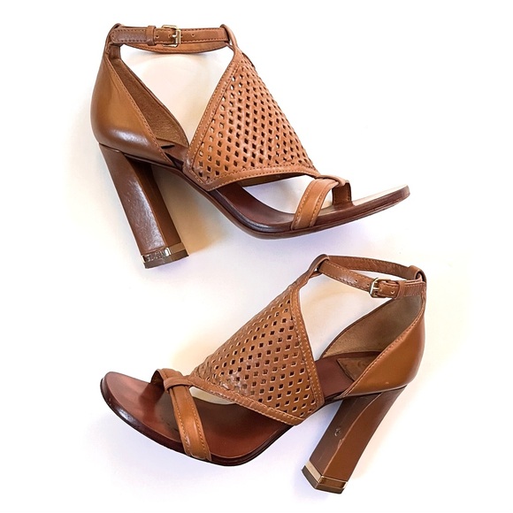 Tory Burch Women’s Doris Leather Gladiator Sandals with Slanted Block Heel - Picture 1 of 10